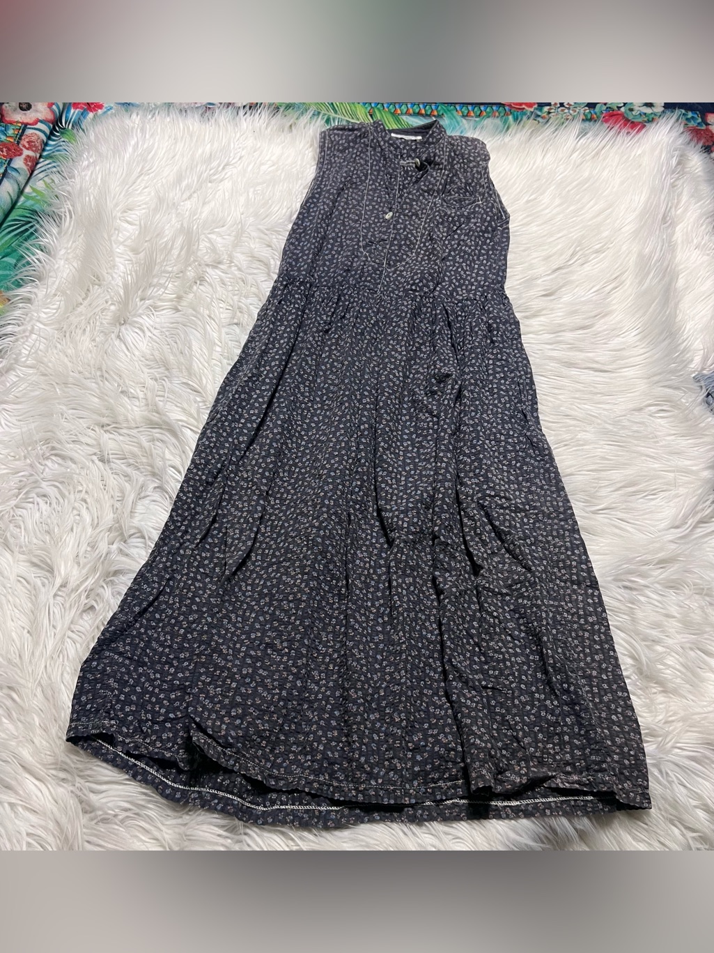 Michiko Koshino London Vintage Sleeveless Navy Floral Maxi Skirt
